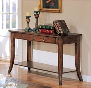 Amazon.com: Sofa Table With Storage Drawers In Rich Brown Finish ...