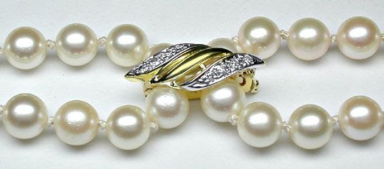 Original-Foto 4, 1A-AKOYA-ZUCHTPERLEN-KETTE MIT DIAMANT-CLIP LUXUS! NEU!