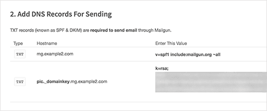 Mailgun DNS records