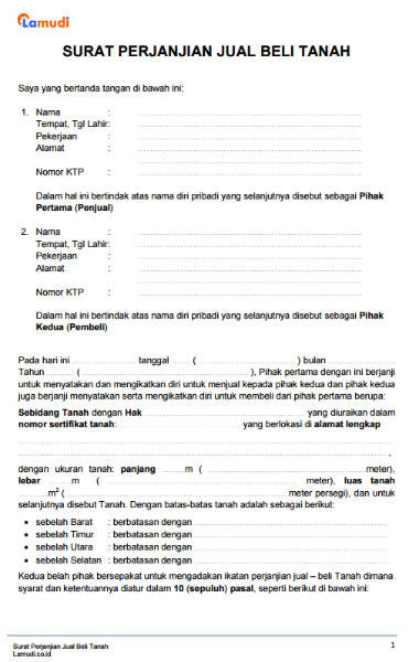 Contoh Surat Perjanjian Jual Beli Tanah PDF & Doc  Lamudi