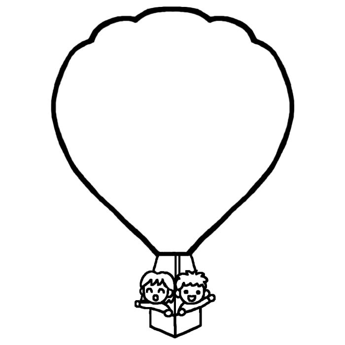 熱気球 白黒 乗り物 枠 ふきだし 無料イラスト素材