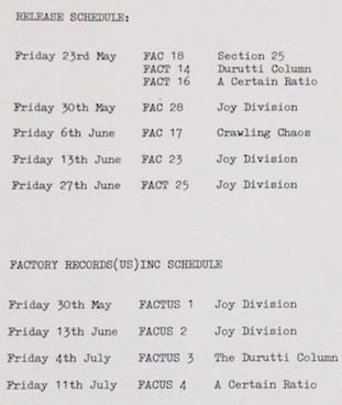 Factory Records May 1980 release schedule