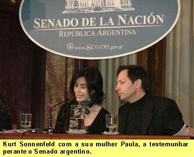 Kurt Sonnenfeld com a sua mulher        Paula, a testemunhar perante o Senado        argentino.