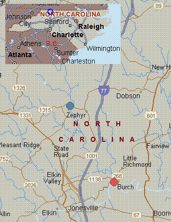Map for Mitchell River, North Carolina, white water, Route 1315 Bridge