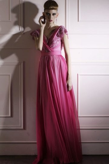 Dressesmall Lace Embroidery V neck Tencel Empire A line Evening Dress