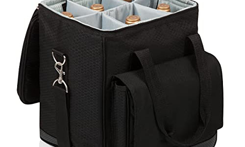 LEGACY - a Picnic Time Brand Cellar Insulated Six Bottle Wine Tote, Black,12.5 x 11 x 13 Inches