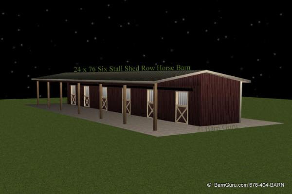 Shed Row -6 Stall Horse Barn - Design Floor Plan