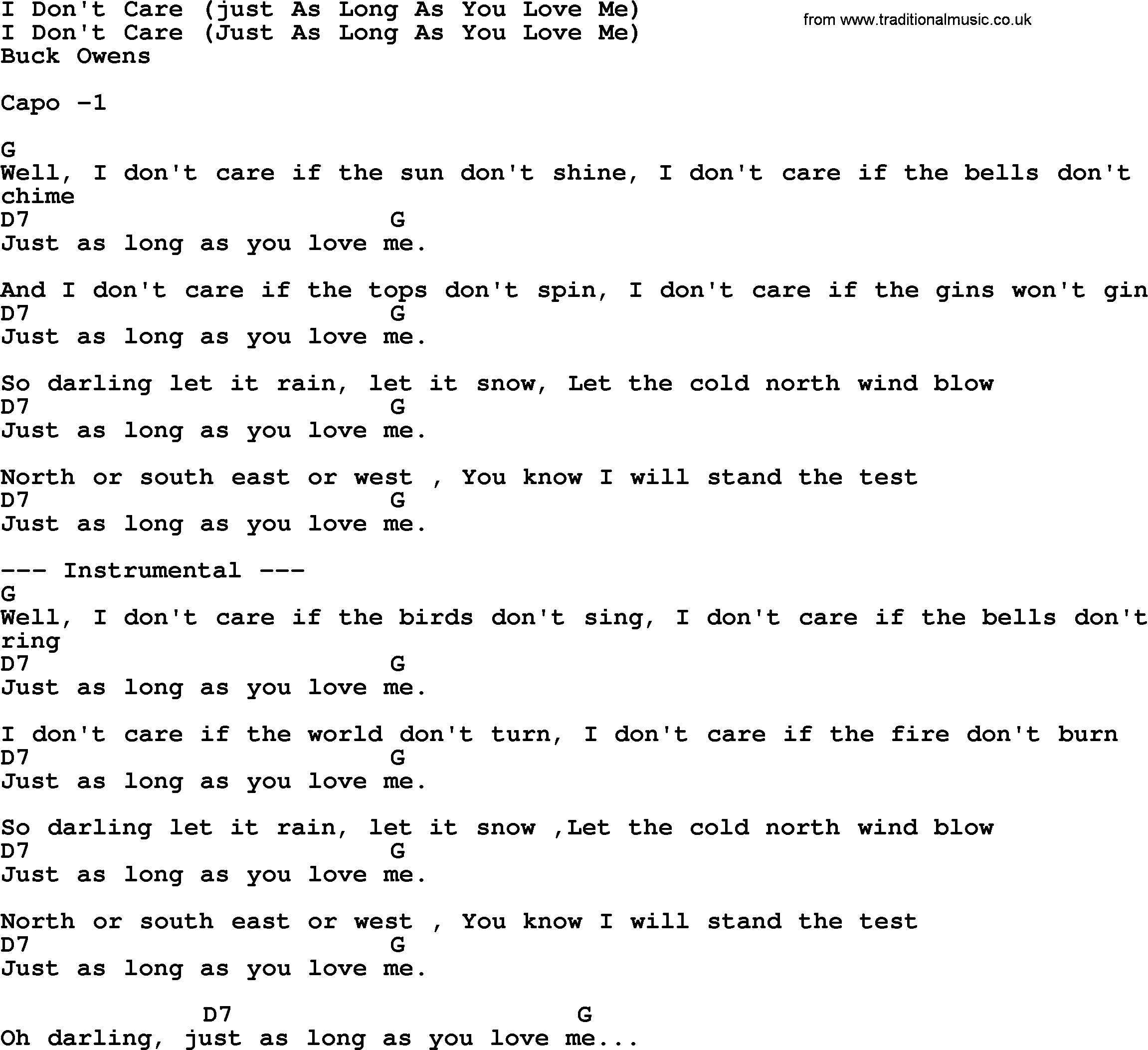 I Don T Care Just As Long As You Love Me Bluegrass Lyrics With Chords