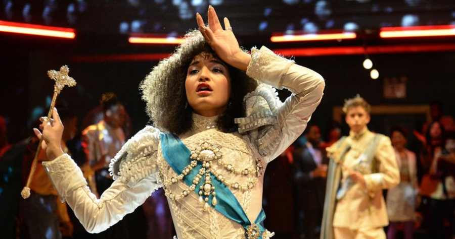 POSE -- Indya Moore as Angel competes in the 1987 ballroom category ROYALTY REALNESS in a scene from the pilot of POSE. Ballroom legends and survivors served as consultants for this and other scenes. CR: JoJo Whilden/FX