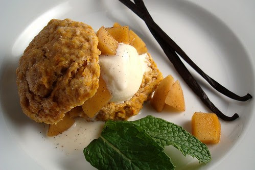 Pumpkin Shortcake with Apple Compote and Vanilla Honey Ice Cream
