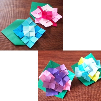 かんたん 子供向け おりがみ あじさい作り方 葉っぱでアレンジ 知恵の小袋