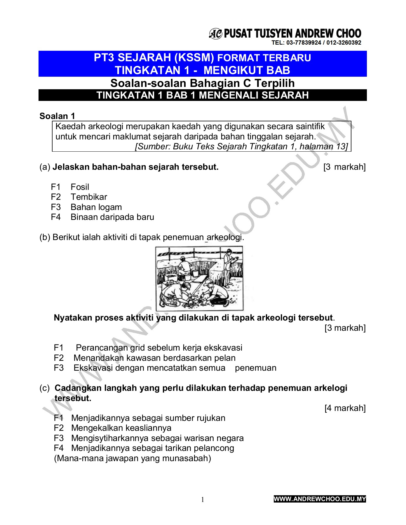 Tingkatan 1 Sejarah Contoh Soalan Bahagian C Kssm 2019