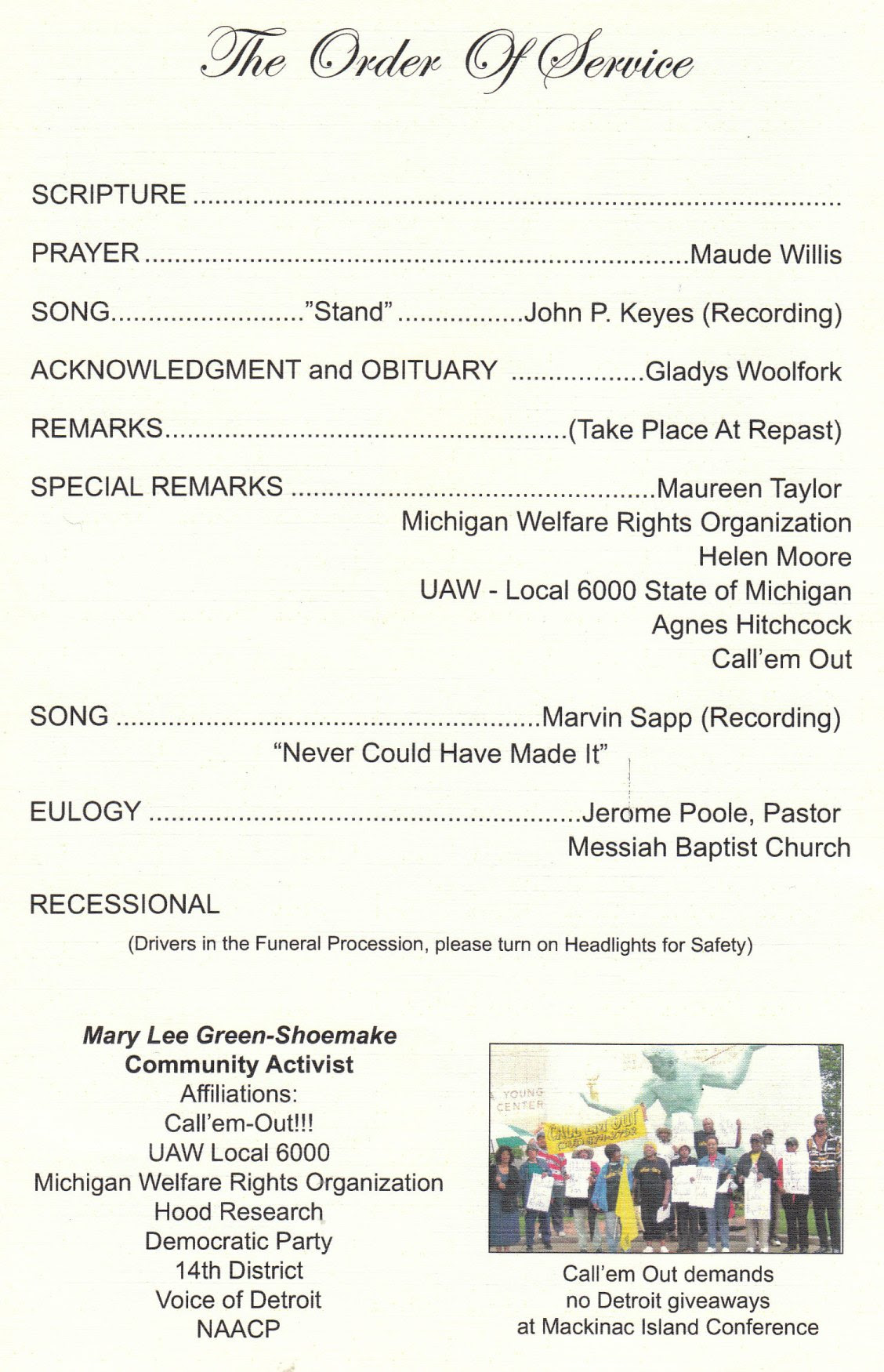 MEMORIALS  VOICE OF DETROIT: The city's independent 