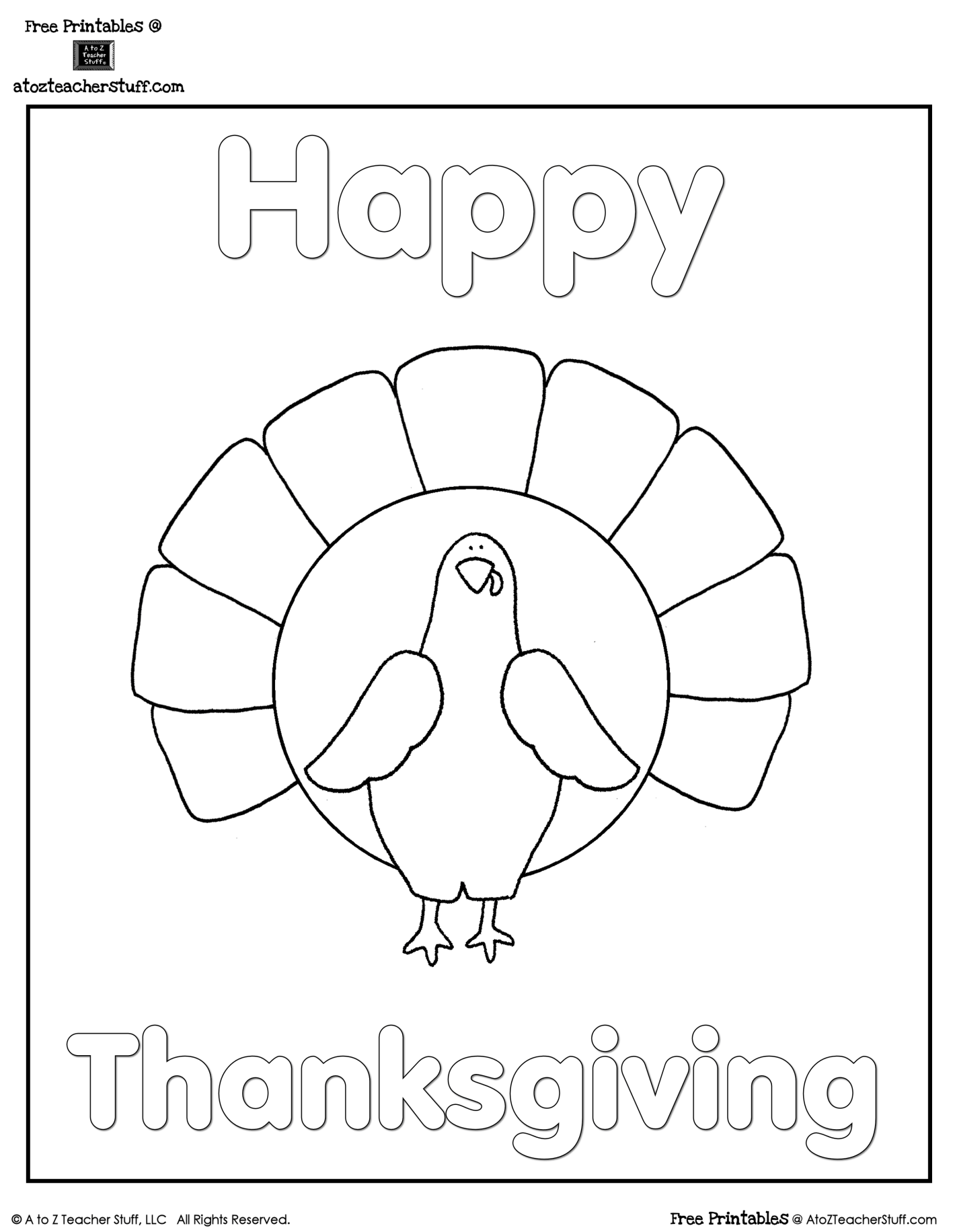 Turkey Coloring Page free printable Happy Thanksgiving