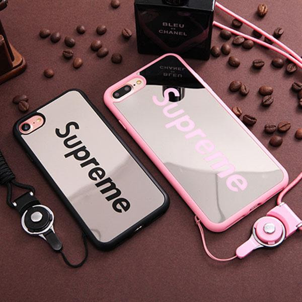 ブランド Supreme Iphone X Plusケース メンズレディース シュプリーム 鏡面 アイフォンx 8 9 Plusカバー ストラップホール付き Iphone 7 6s 6 Plusケース 新品