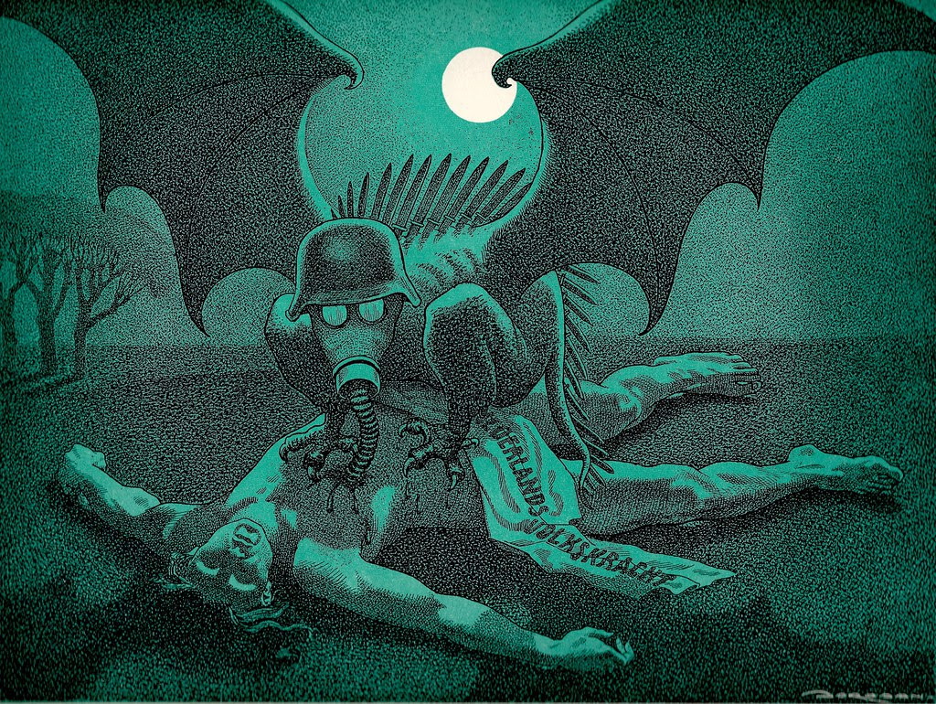 L.J. Jordaan - The Vampire, from the series of political artworks titled "NACHTMERRIE OVER NEDERLAND" published in 1945.