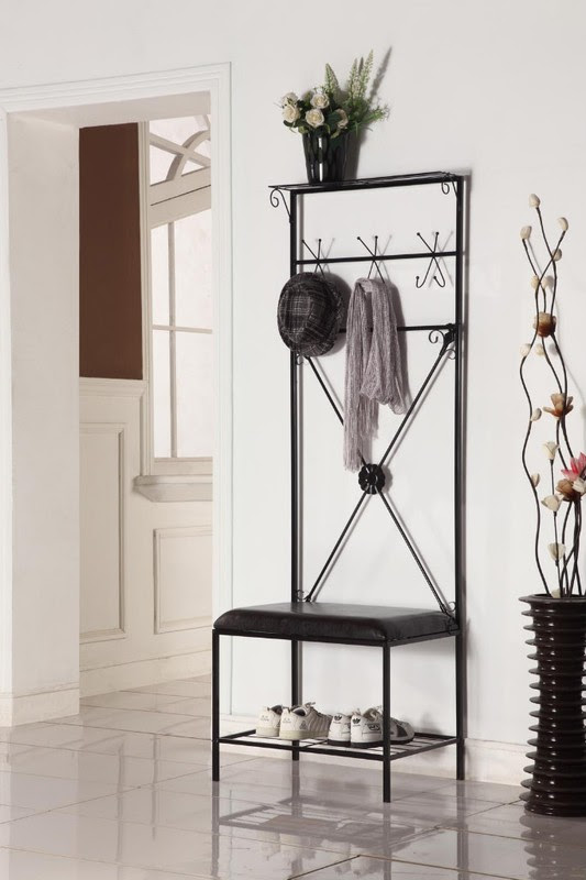 Kings Brand Black Metal Entryway Hall Tree Storage Rack with Bench ...