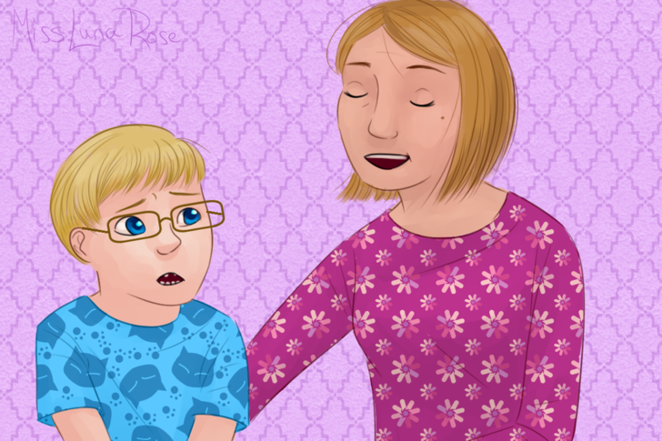 Woman Reassures Uncertain Little Boy.png