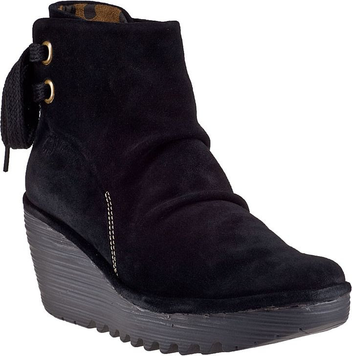 Fly London Yama Wedge Boot Black Suede on shopstyle