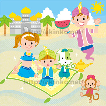テレビ岸和田 カレンダー8月 物語イラスト アラジンと魔法のランプ イラストレーターあきんこのブログ