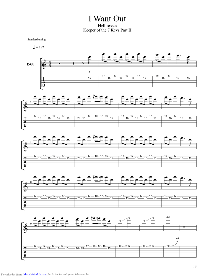 I Want Out Guitar Pro Tab By Helloween Musicnoteslib Com
