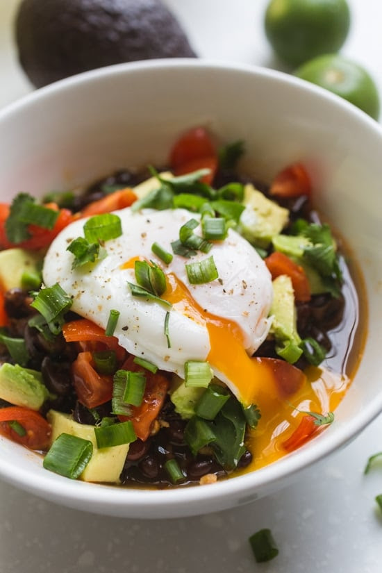 These simple and tasty black beans, flavored with bacon, onion, garlic, poblano and lots of spices, have smoky yet mild taste that pair well with lots of dishes.