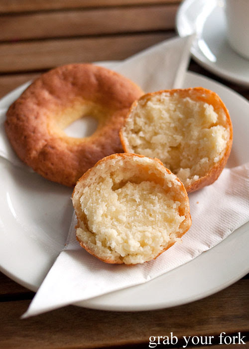 Inside the bunuelos deep fried cheese bread at Colombia Organik Sydney