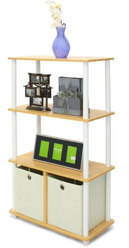 Christmas Furinno 4 Tier Shelf Storage Shelves Cabinet Bookcase Bookshelf Bookshelves With Bins - Beech Finish, NW889BE Deals