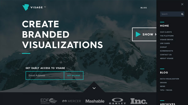 Visage Pop Out Navigation Menus
