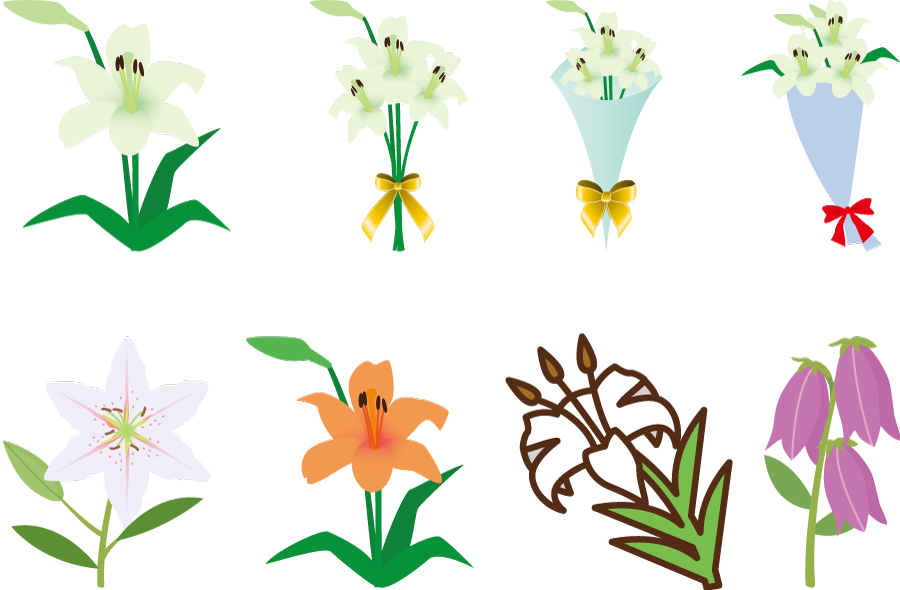 フリーイラスト 8種類のユリの花のセットでアハ体験 Gahag 著作権フリー写真 イラスト素材集