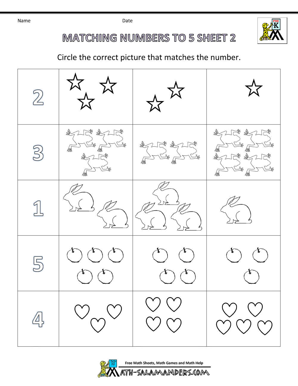 free worksheets preschool matching numbers to 5 2gif 10001294