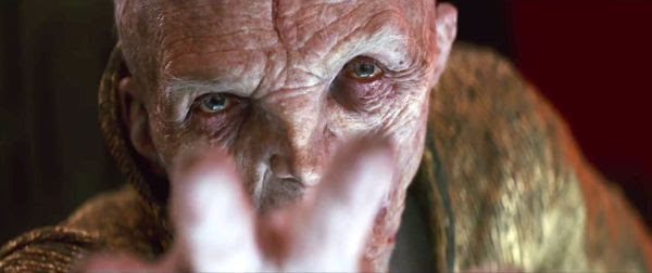 Supreme Leader Snoke (voiced and motion captured by Andy Serkis) unleashes the Dark Side of the Force on Rey (off-screen) in STAR WARS: THE LAST JEDI.