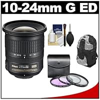 Nikon 10-24mm f/3.5-4.5 G DX AF-S ED Zoom-Nikkor Lens with Backpack + 3 UV/FLD/CPL Filters + Cleaning Kit for Nikon D90, D300s, D3100, D3200, D5100, D7000, D7100 Digital SLR Cameras