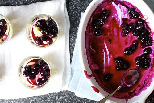 custards with roasted blueberries