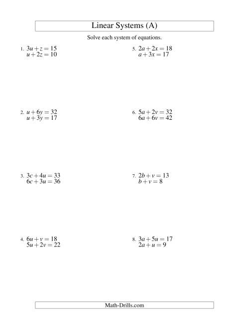 Algebra (All)  with Worksheet. Full Equations algebra worksheet  Image  variables Two  size Variables
