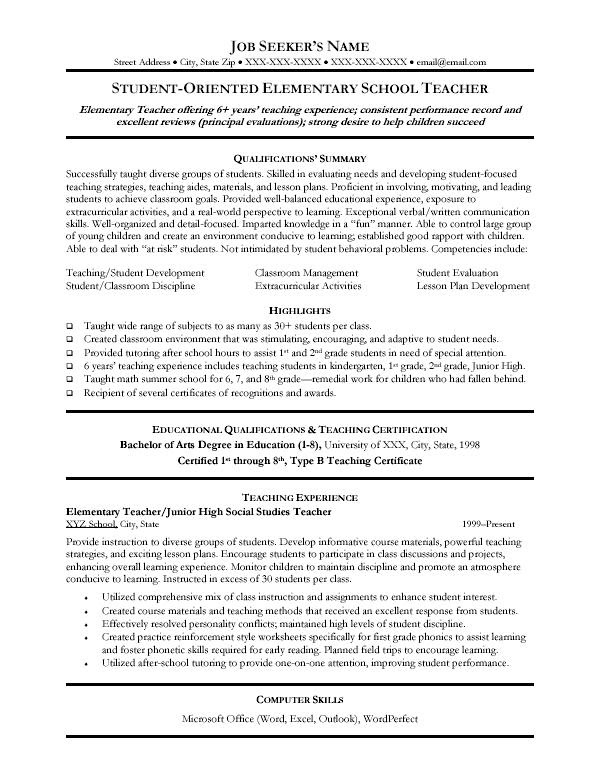 Sample Resumes for Teachers or Educators