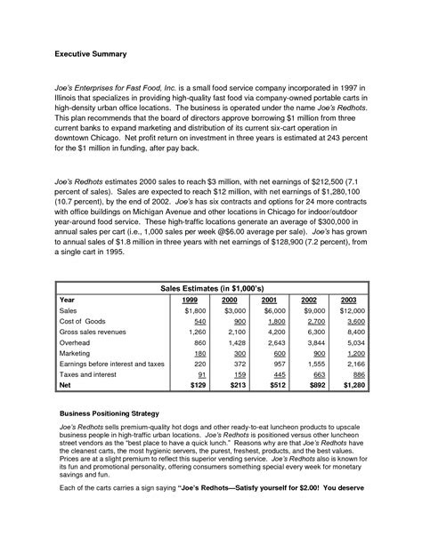 Free Printable Business Plan Sample Form (GENERIC)