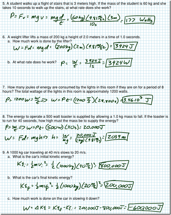 Work and Power WS Solutions - Regents Physics