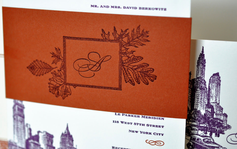 fall wedding invitations purple orange Credit Atelier Isabey wedding 