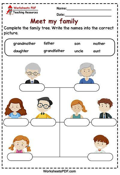  family members worksheets for kindergarten