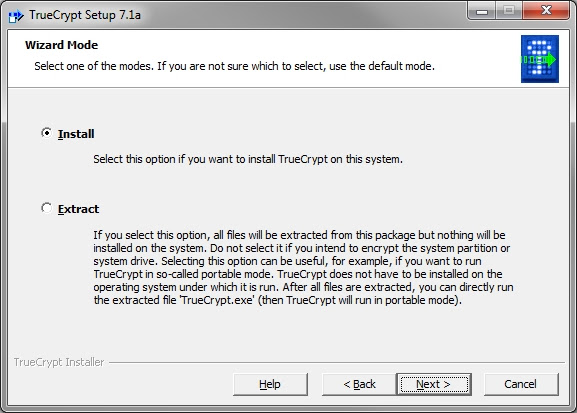 TrueCrypt installation options on Windows TrueCrypt installation options on Windows