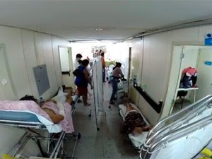 Nestes 10 dias de paralisação das cirurgias eletivas em Natal, corredores do Hospital Monsenhor Walfredo Gurgel ficaram lotados (Foto: Reprodução/Inter TV Cabugi)