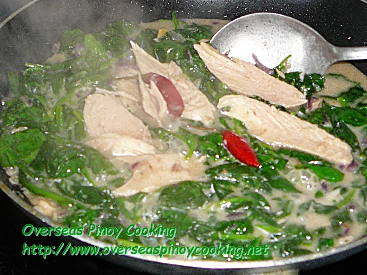 Ginataang Canned Smoked Tuna with Spinach - Cooking Procedure