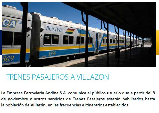 Servicio de tren desde Villazón fué habilitado recientemente