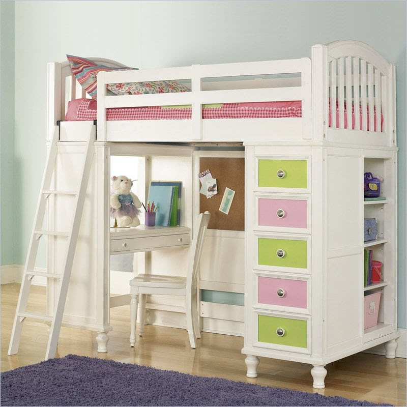  Bear Pawsitively Yours Kids Loft Bunk Bed in Vanilla Finish by Pulaski