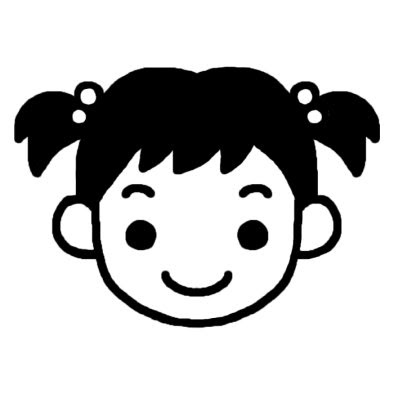 女の子1 小学生 子どもの顔 人物 無料 白黒イラスト素材
