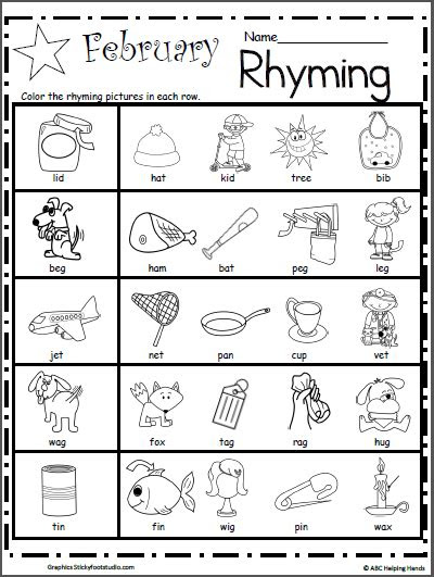 This free kindergarten worksheets are a great resource for literacy, writing and more! kindergarten rhyming worksheets for february made by teachers