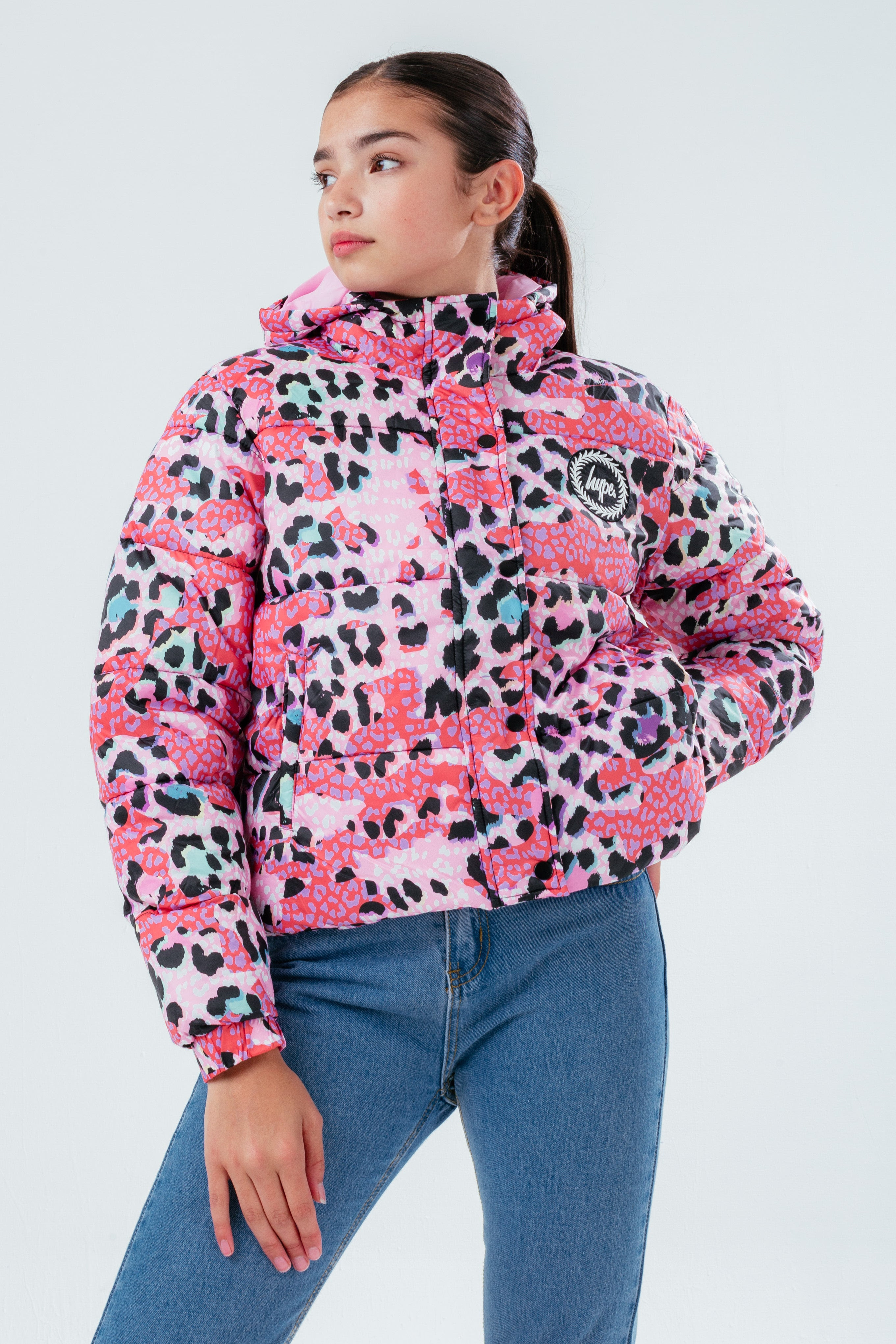 Hype Leopard Camo Kids Cropped Puffer Jacket Hype