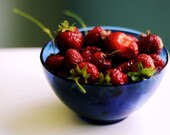 Food Photograph - Ripe Strawberries in Blue Bowl - Home Decor Art - Shabby Cottage Chic Art - Kitchen Decor - TheEclecticHome