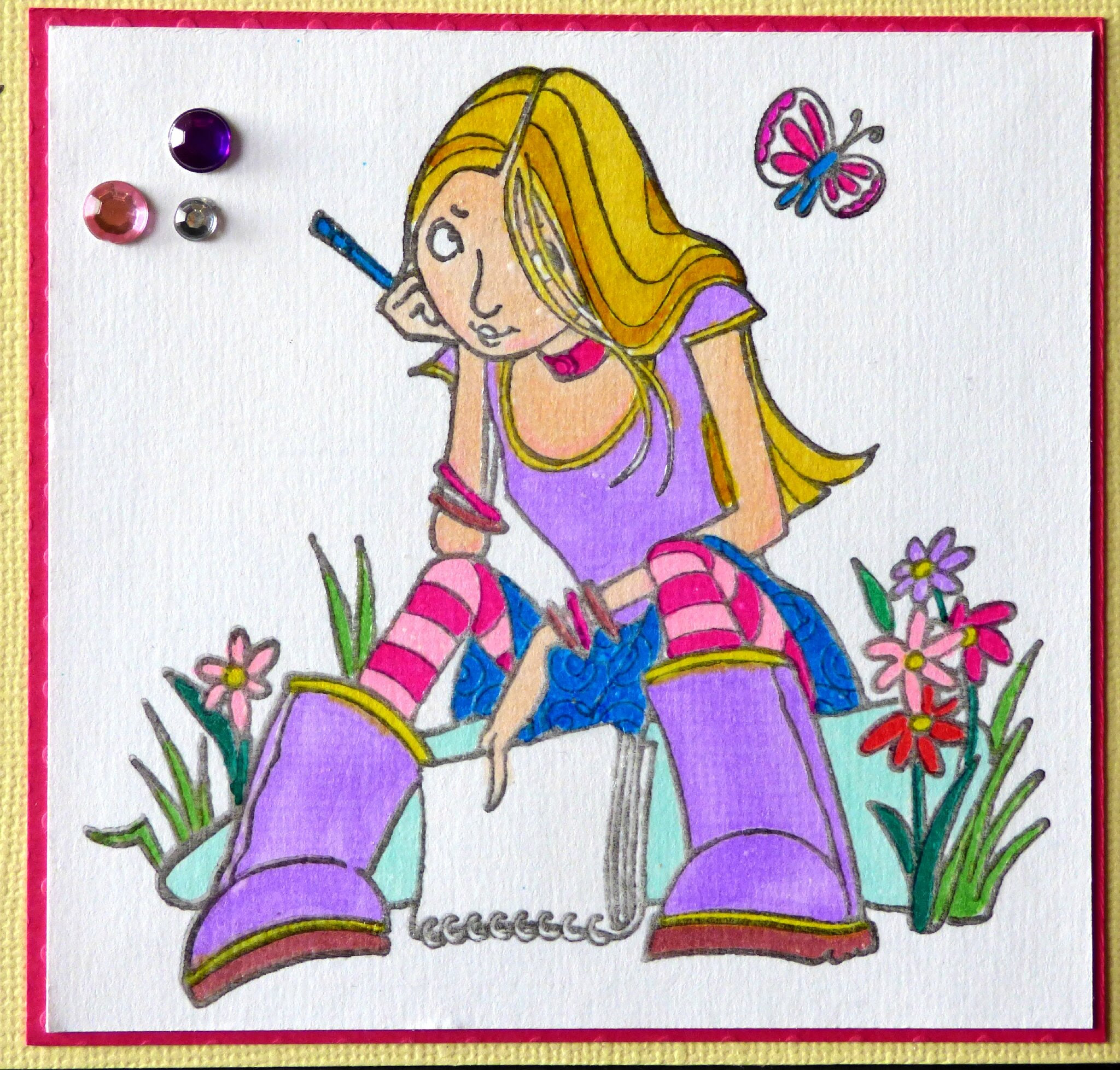 Carte D Anniversaire Ado Avec Jeune Fille Colorisee A La Main L2mg La Boutique